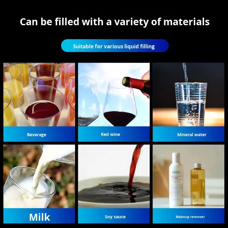Máquina automática de llenado de líquido con bomba magnética de cuatro cabezales para PET, para el llenado a pequeña escala de botellas de vidrio de jugo de frutas, bebidas y leche. Llenado pequeño.