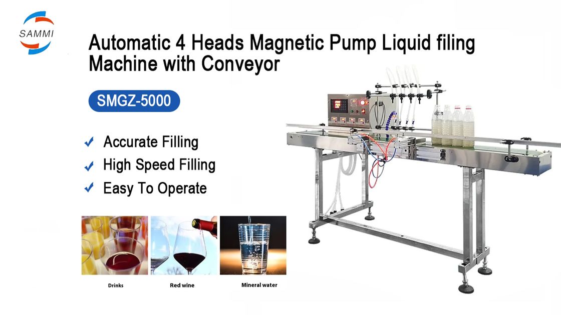 Máquina automática de llenado de líquido con bomba magnética de cuatro cabezales para PET, para el llenado a pequeña escala de botellas de vidrio de jugo de frutas, bebidas y leche. Llenado pequeño.