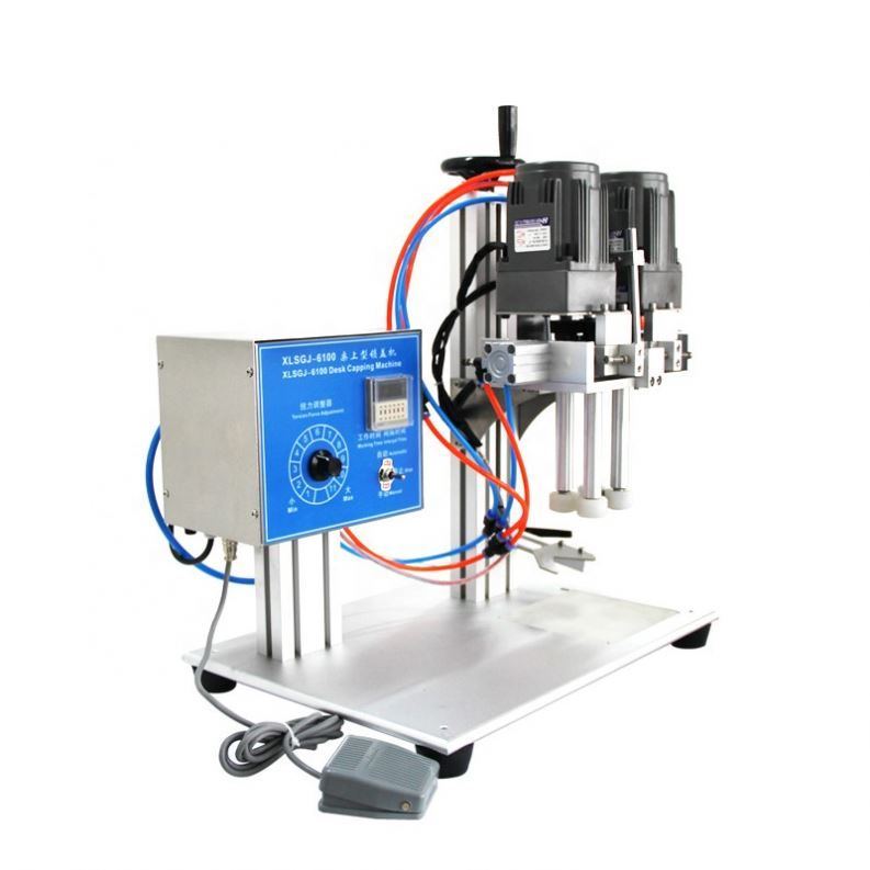 Máquina taponadora para pulverizadores, Máquina taponadora semiautomática para botellas de champú y geles de ducha