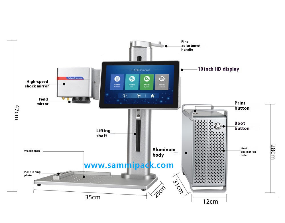 Máquina de marcado láser de fibra mejorada para metal, plástico, madera/Impresora grabadora láser portátil para código QR, logotipo, código de barras
