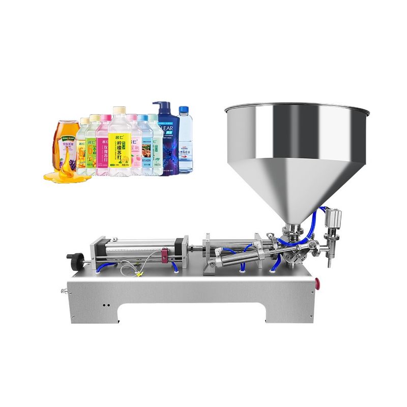 Máquina de Llenado Semiautomática Horizontal de Doble Cabezal y Alta Viscosidad con Embudo para Envasado de Aceite, Bebidas, Medicamentos y Químicos de 500 ml