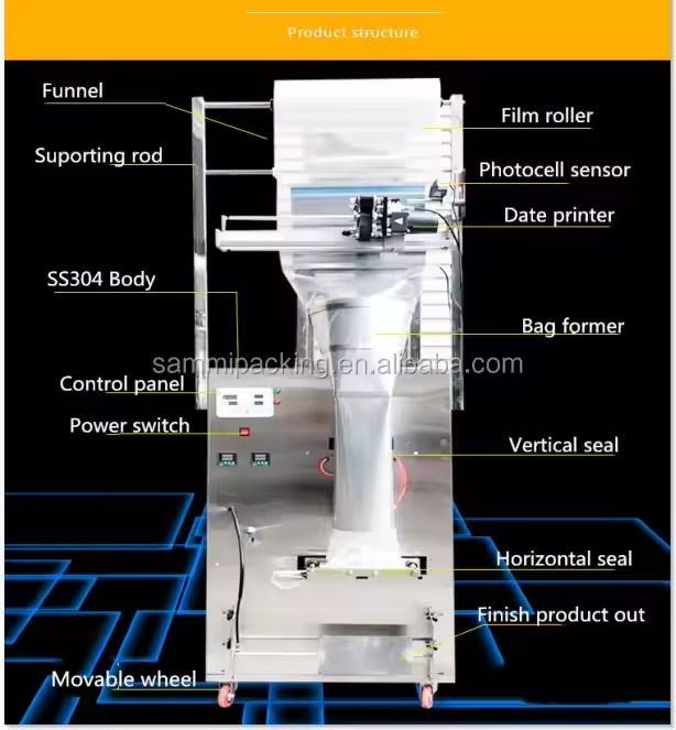 Máquina automática de envasado de polvo y gránulos de alta calidad 100-500g, frutos secos, especias, chile, granos, polvo, máquina de embolsado de snacks con CE