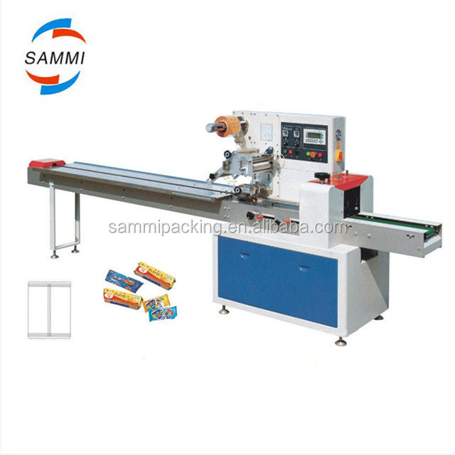 Máquina Empaquetadora Horizontal Multifuncional para Almohadas Galletas Barras de Chocolate Bebidas Función Principal: Formar, Llenar, Sellar, Cortar Motor