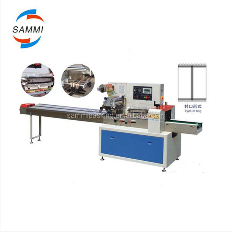 Máquina automática de envasado en almohada fácil de operar, de amplio uso, para pan, fruta, verdura, herramientas, máquina de envasado flow, hamburguesas, galletas, bizcochos