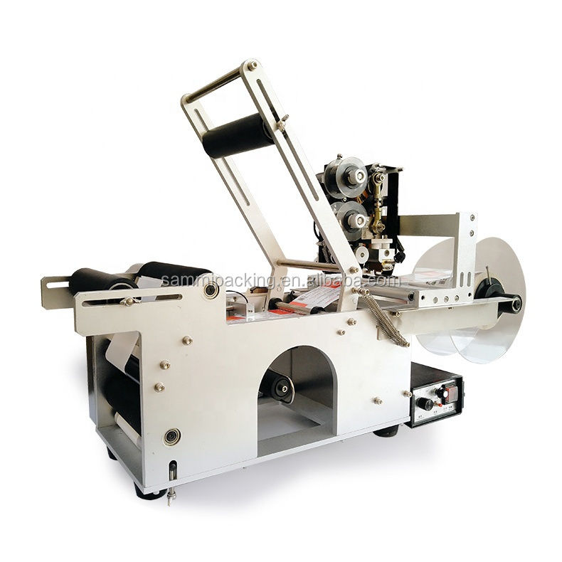 Máquina de etiquetado semiautomática para botellas y frascos redondos de alta calidad MT-50D con codificador de sello caliente