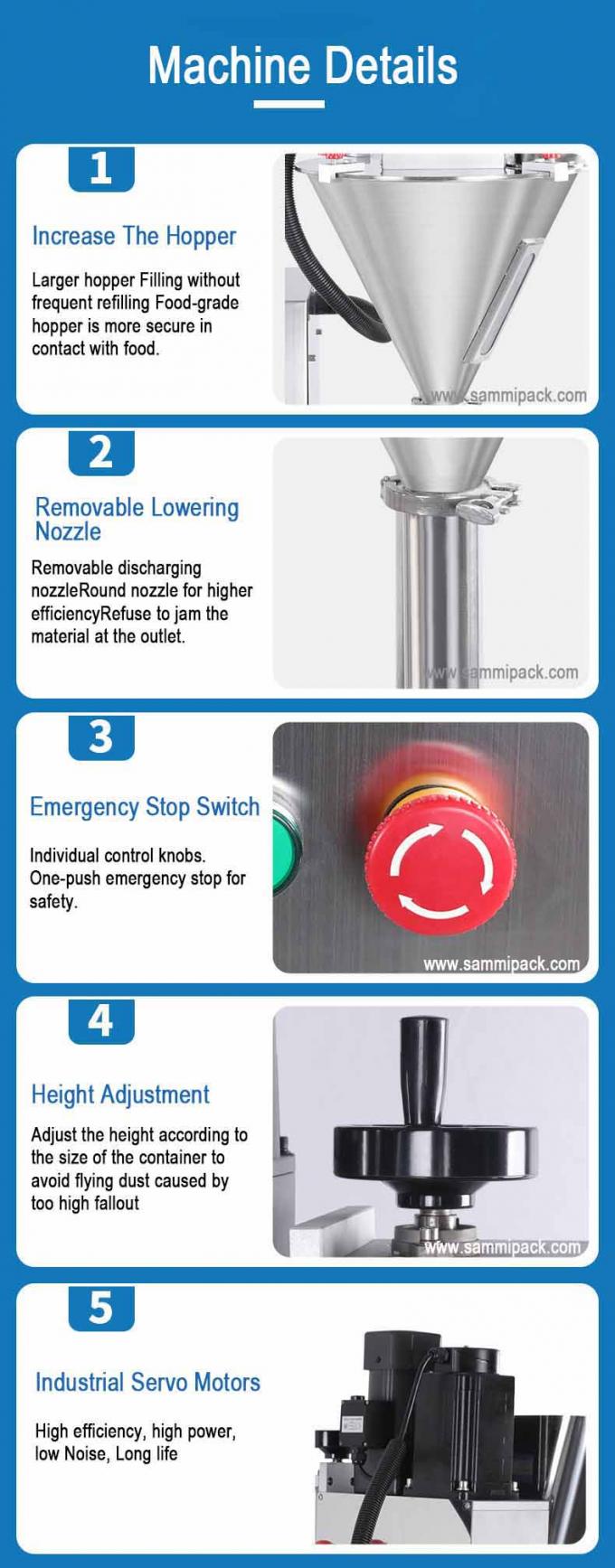 Máquina de Llenado de Polvo Semiautomática con Accionamiento Eléctrico para Botellas, Bolsas, Leche, Cosméticos, Químicos, Dosificación por Peso, Auger 8