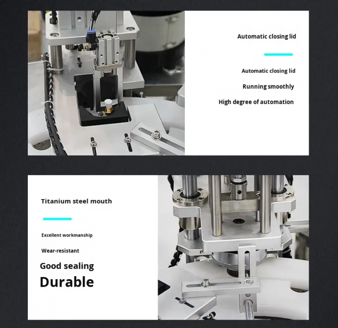 Línea de producción automática de alta velocidad para la unión de boquillas de perfumes y la máquina de prensado de tapas de botellas de plástico 8