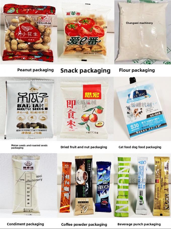 Máquina envasadora multifuncional totalmente automática para palomitas de maíz, patatas fritas y harina de frutos secos 11